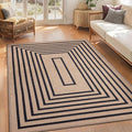 Tangsoo Easy Jute Area Rug 4x6 Washable Rug for Indoor Outdoor Patio,Non-Slip Black Geometric Indoor Outdoor Carpet,Boho Farmhouse Throw Mat for Front Porch Bedroom Living Room Foyer Balcony