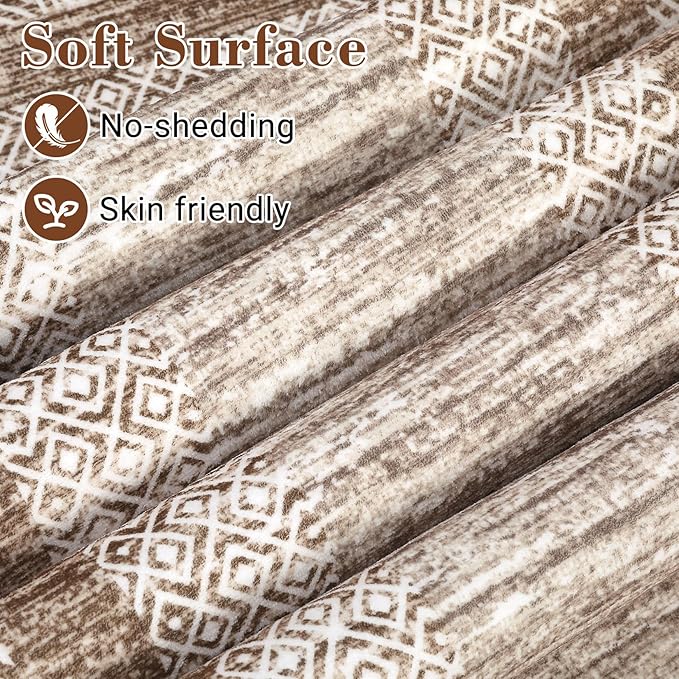GarveeHome 10x13 Large Washable Geometric Area Rug Non Slip Non Shedding Floor Carpet, Modern Bordered Rug, Distressed Brown Rug, Indoor Printed Rug for Living Room, Bedroom, Office