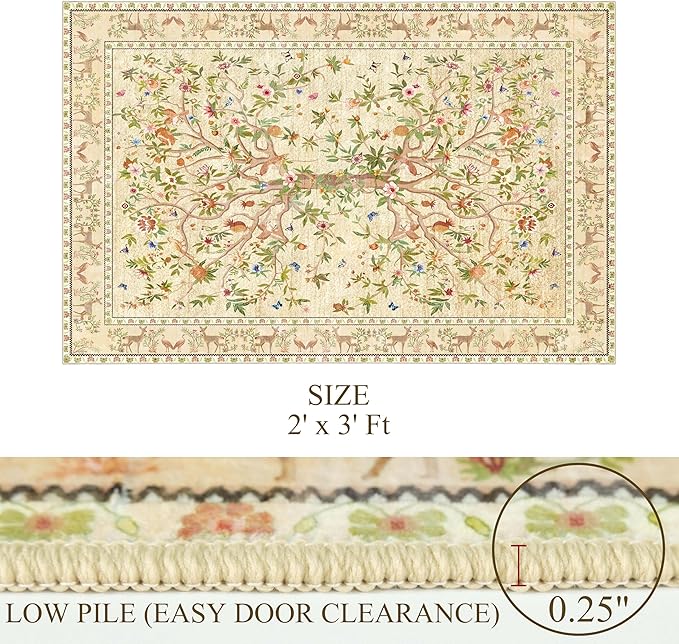 Door Mat Entryway Rug 2x3, Machine Washable Non-Slip Small Area Rug, Boho Floral Low Pile Throw Rugs for Entrance, Front Door, Entry, Kitchen, Kids Room（Beige）