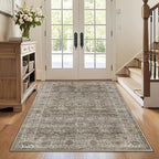 4x6 Washable Rug for Living Room Bedroom Dining Room Non-Slip Low Pile Vintage Distressed Entryway Rug Traditional Floral Retro Accent Throw Carpet for Dining Room Bathroom Kitchen Antique/Moss