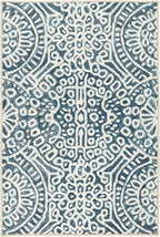 Dash & Albert Temple Ink Machine Washable Rug, 7.5 X 9.5 Feet, Blue Geometric Pattern