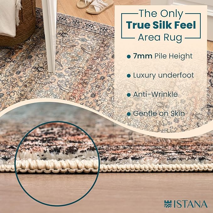 Istana Rugs 5x7 - Charcoal Olive Bedroom Rug - Foldable Rugs for Bedroom - Stain Resistant Washable & Eco-Friendly Boho Area Rugs - Easy to Clean Living Room Rug