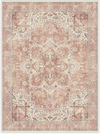 RUGGABLE Washable Area Rug – Kamran Rose Pink 9x12, Stain-Resistant, Non-Slip – Large Machine Washable Rugs for Living Room, Bedroom, Hallway, Entryway & Office–with Cushioned Pad