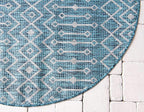 Unique Loom Outdoor Trellis Collection Area Rug - Tribal Trellis (4' 1" Round, Teal/ Ivory)