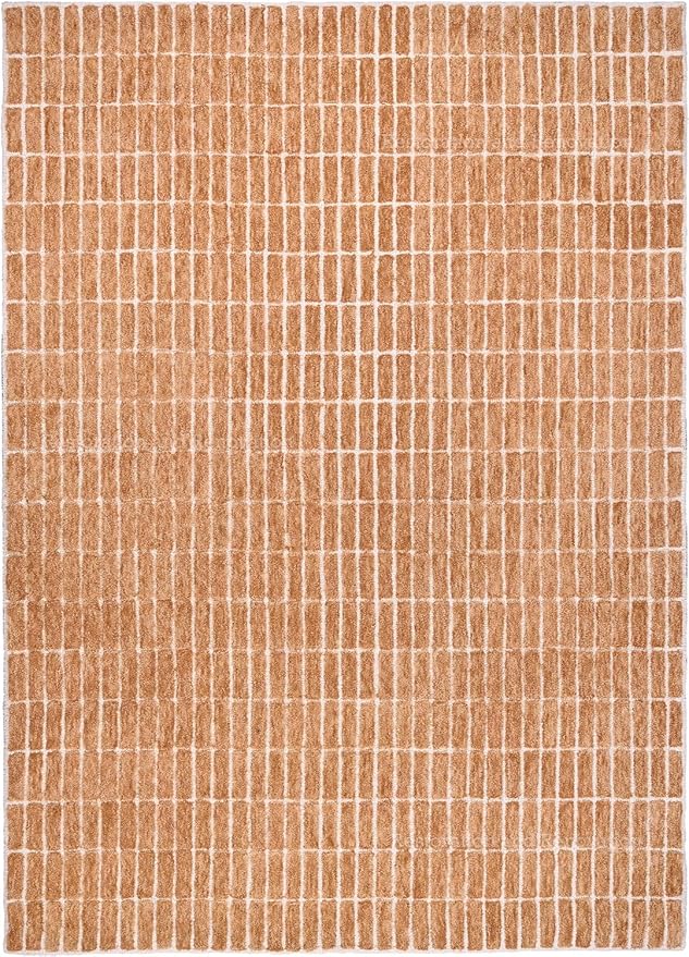 Hand-Tufted 100% Wool Area Rug – Unique Modern Geometric Grid Pattern, Soft Plush Textured Carpet for Living Room, Bedroom, Dining Room & Entryway (Gold, 8' x 10')