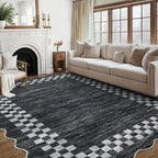 GarveeHome Scalloped Washable Rug 9x12 Area Rug for Living Room Modern Border Large Bedroom Throw Carpet with Rubber Backing Stain Resistant Boho Rug for Dining Room Home Decor Office, Grey