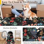 Black Area Rug 6x9 Floral Washable Living Room Kitchen Boho Carpet Non Slip Low Pile Indoor Accent Lightweight Soft Throw Rug for Bedroom Office Dining Room Nursery Farmhouse