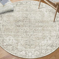 ReaLife Rugs Machine Washable Area Rug - Living Room Bedroom Bathroom Kitchen Entryway Office - Padded Low Pile Stain Resistant Premium - Boho Farmhouse Vintage - Lyle - Beige Ivory 6' Round