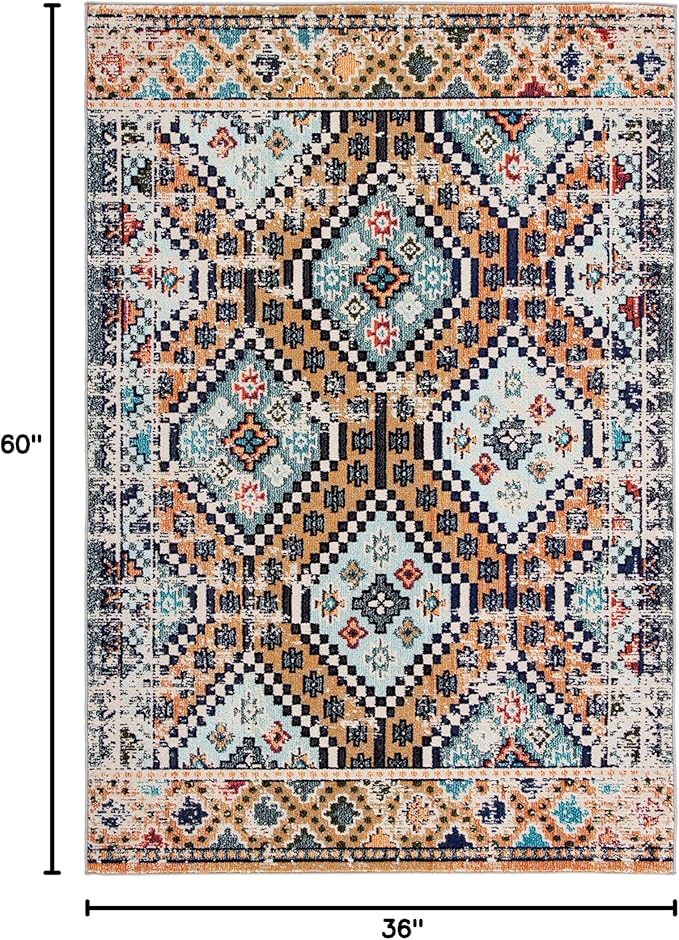 SAFAVIEH Madison Collection Accent Rug - 3' x 5', Orange & Beige, Boho Diamond Distressed Design, Non-Shedding & Easy Care, Ideal for High Traffic Areas in Entryway, Living Room, Bedroom (MAD418P)