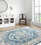 vivorug 8x10 Area Rugs for Living Room, Non-Slip Backing Washable Rug 8x10, Blue Large Area Rug Soft Carpet for Bedroom Dining Room, Vintage, Easy Clean, Durable, Low Pile Rug Under Table