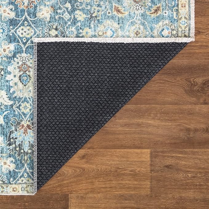 Bloom Rugs Caria Washable Non-Slip 9x12 Rug - Blue/Beige Traditional Area Rug for Living Room, Bedroom, Dining Room, and Kitchen - Exact Size: 9' x 12'
