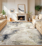 7x9 Washable Area Rugs - Modern Abstract Rugs for Living Room Non-Slip Low Pile Soft Machine Washable Carpet for Bedroom, Dining Room, Nursery, Home Office, Farmhouse (7'x9' Beige Tan)