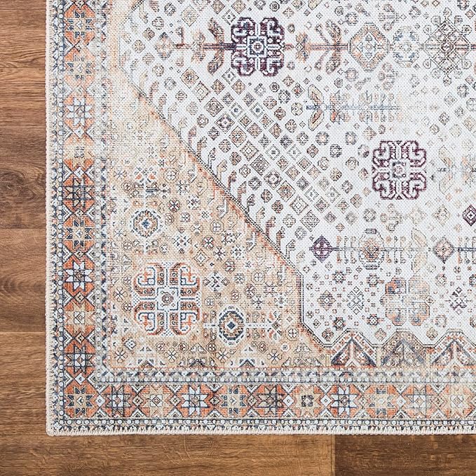 Bloom Rugs Washable Non-Slip 3' x 5' Rug - Sand/Orange/Purple Traditional Medallion Area Rug for Living Room, Bedroom, Dining Room, and Kitchen - Exact Size: 3' x 5'