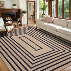 Tangsoo Easy Jute Rug 6x9 Washable Area Rugs for Living Room,Black Geometric Non Slip Indoor Outdoor Carpet,Farmhouse Modern Office Mat for Backyard Dining Room Patio Bedroom Balcony Sunroom Decor