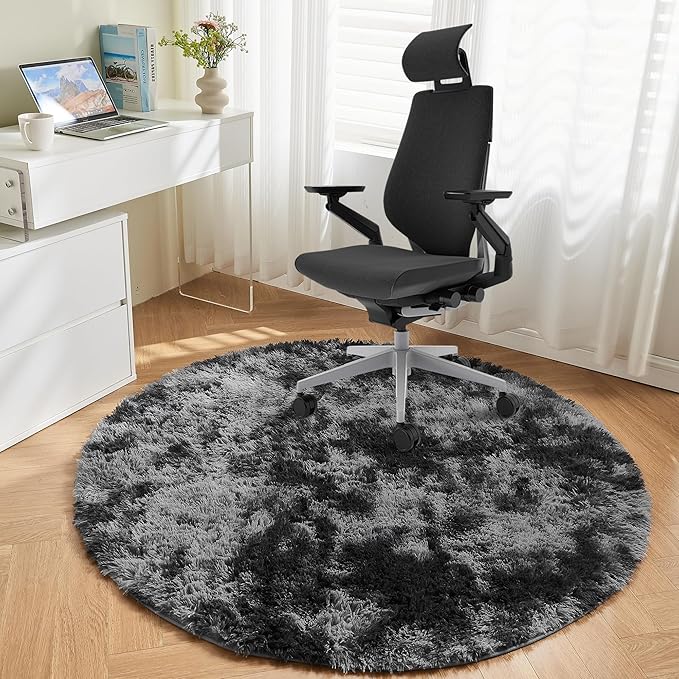Andency Tie-Dyed Dark Grey Round Area Rug for Living Room, 5x5 ft Shag Rug for Bedroom, Fluffy Circle Carpet for Home Decor, Room, Fuzzy Plush Circular Rug for Dorm Playroom