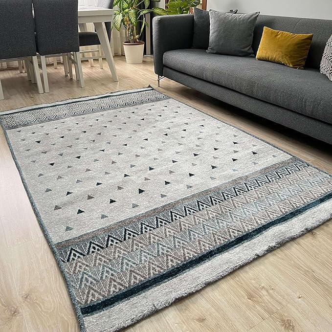 Alfa Rich 4x6 Blue Cream Off White Washable Area Rugs for Living Room Bedroom Kitchen Decor Cotton
