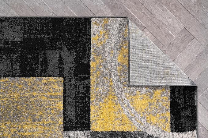 Rugshop Contemporary Circle Design Runner Rug, Fade-Resistant Carpet for Hallway, Kitchen, or Entryway, Yellow, 2' x 10'