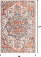 GLN Rugs Traditional Collection - Machine Washable Area Rug, Traditional Washable, Non Slip, Low Pile Chenille Rug, Living Room, Bedroom, Kitchen Rug (2' x 3' Cream/Terra)