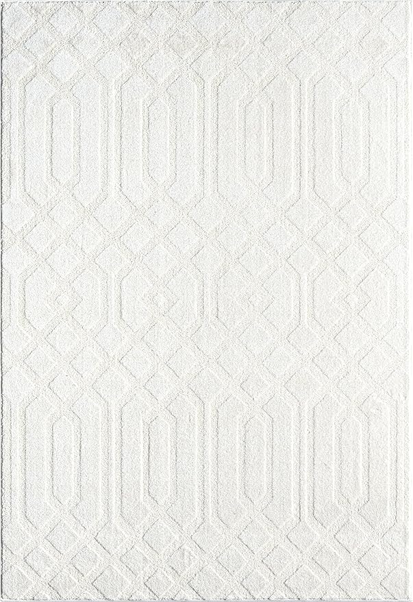 Abani Cozy Cream Area Rug for Living Room, Bedroom - Geometric Diamond Pattern - 5' x 8' - Durable & Easy to Clean