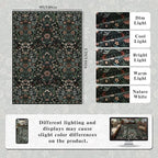 9x12 Black Vintage Floral Area Rug,Washable Large Boho Living Room Rugs,Botanical Print Non-Slip Stain Resistant Lightweight Carpet for Bedroom Dining Room Nursery
