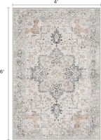 4x6 Area Rugs for Living Room, Machine Washable Low Pile Vintage Rugs, Non Slip Lightweight Print Rug for Bedroom, Dining Room, Home Office, Light Taupe Brown