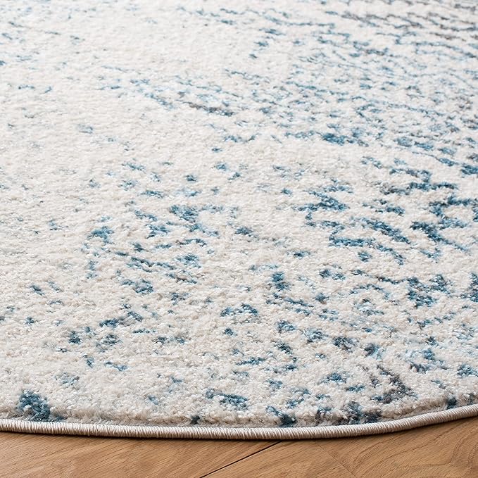 SAFAVIEH Tulum Collection Area Rug - 8' Round, Ivory & Turquoise, Moroccan Boho Tribal Design, Non-Shedding & Easy to Clean, Ideal for Living Room, Bedroom, Dining Space (TUL272E)