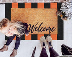 KOZYFLY Orange and Black Striped Rug Doormat 2x3 Ft Halloween Fall Cotton Woven Washable Indoor Outdoor Rugs for Layered Door Mats Porch/Kitchen/Farmhouse