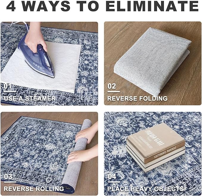 KILOCOCO Runner for Hallway 2.6x10 Runner Rug Printed Vintage Floral Washable Rug Kitchen Runners Soft Non-Slip Low Pile Hallway Runners Laundry Room Distressed Boho Rugs, Blue