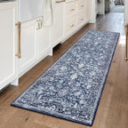 KILOCOCO Hallway Runner 2x5 Printed Vintage Floral Washable Kitchen Runner Rug Non-Slip Runners for Hallways Distressed Boho Runners for Bedroom Laundry Room, Navy Blue