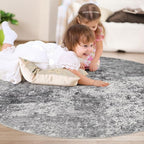 5ft Round Area Rug Living Room Rugs - 5x5 Washable Large Soft Indoor Neutral Modern Abstract Low Pile Rug Carpet for Bedroom Dining Room Farmhouse Home Office - Grey