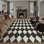 6x9 Checkered Area Rugs for Living Room Black Machine Washable Large Rug Non-Slip Stain Resistant Low Pile Boho Accent Indoor Throw Carpet for Bedroom Dining Room Classroom