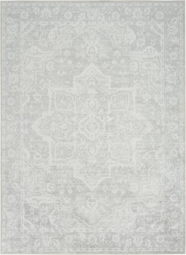 Nourison Home Astra Machine Washable Grey 6'7" x 9' Area Rug - Easy Clean, Non Shedding, Bed Room, Living Room, Dining Room, Kitchen (7' x 9')