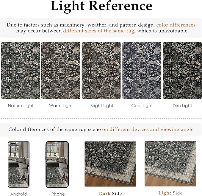 HUGEAR 2x3 Entryway Rug Machine Washable Area Rug Black Beige Small Rugs Door Mat Indoor Accent Carpet Floral Low Pile Distressed Throw Rugs Kitchen Office Non Slip