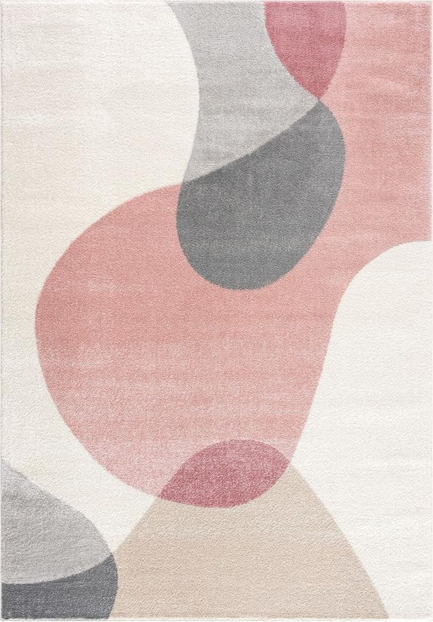 Abani Rugs Cream and Pink 8 ft. x 10 ft.(7'9"x10'2") Contemporary mid-Century Rug with Beige and Pink Geometric Circle. Minimalistic Design Rectangular Area Rug. Turkish Stain Resistant Area Rug.