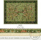 Green Rugs for Living Room 5x7 Area Rugs, Machine Washable Non-Slip Carpet, Boho Floral Low Pile Throw Rugs for Bedroom, Dining Room, Office, Nursery, Vintage Home Decor