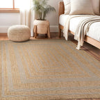 Beverly Rug Easy Jute Framed Border Rug 5x7 Washable Durable Indoor Outdoor Area Rugs for Living Dining Room Patio Office Stain Resistant Non Shedding Casual Indoor Outside Carpet 5 x 7 Natural