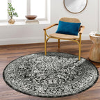 vivorug Round Rug 6ft Vintage-Inspired Round Area Rug Non-Slip Indoor Carpet for Living Room Bedroom Entryway, Stain Resistant Home Decor Circle Rug, Black and White