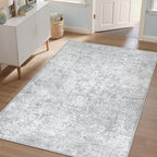 3x5 Area Rug Washable Vintage Entryway Living Room Carpet Indoor Office Non Slip Grey Entrance Distressed Low Pile Retro Accent Throw Rug for Dining Room Bathroom Bedroom Laundry