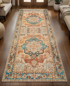 Tangsoo 2x5 Washable Runner Rug for Hallways, Non Slip Vintage Runner Rug, Soft Low Pile Long Rug Runner, Print Distressed Carpet Runners for Kitchen Bedroom Entryway Bathroom Living room Rusty Orange