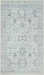 GLN Rugs Traditional Collection - Machine Washable Area Rug, Traditional Washable, Non Slip, Low Pile Chenille Rug, Living Room, Bedroom, Kitchen Rug (2'6" x 7' Cream/Gray/Sea Salt)