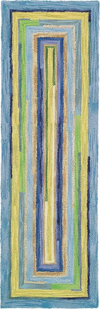 Company C Concentric Squares Runner Rug Wool 2'6" X 8', Sky Striped