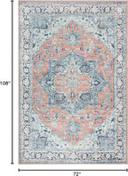 Bloom Rugs Washable Non-Slip 6' x 9' Rug - Coral/Blue Traditional Medallion Area Rug for Living Room, Bedroom, Dining Room, and Kitchen - Exact Size: 6' x 9'
