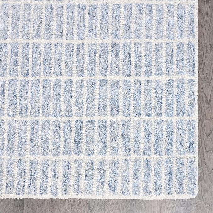 Hand-Tufted 100% Wool Area Rug – Unique Modern Geometric Grid Pattern, Soft Plush Textured Carpet for Living Room, Bedroom, Dining Room & Entryway (Blue, 7' x 9')