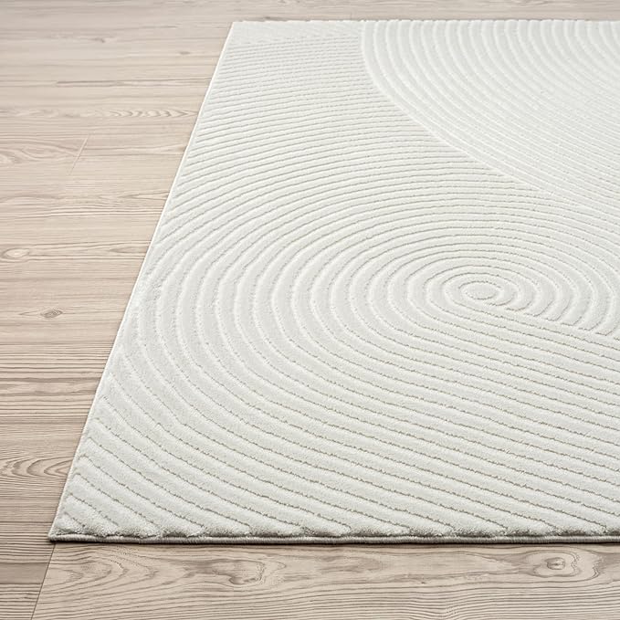 Abani Area Rug for Living Room, Bedroom - Zen Reiki Circles Pattern - Durable & Easy to Clean (Cream, 10' x 14')