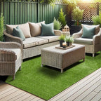 Ottomanson 6'6" x 28' Artificial Faux Grass Rug - Realistic Turf with UV Protection - Perforated for Easy Drainage - Durable, Hose-Off Synthetic Lawn Carpet for Indoor & Outdoor Use, Green