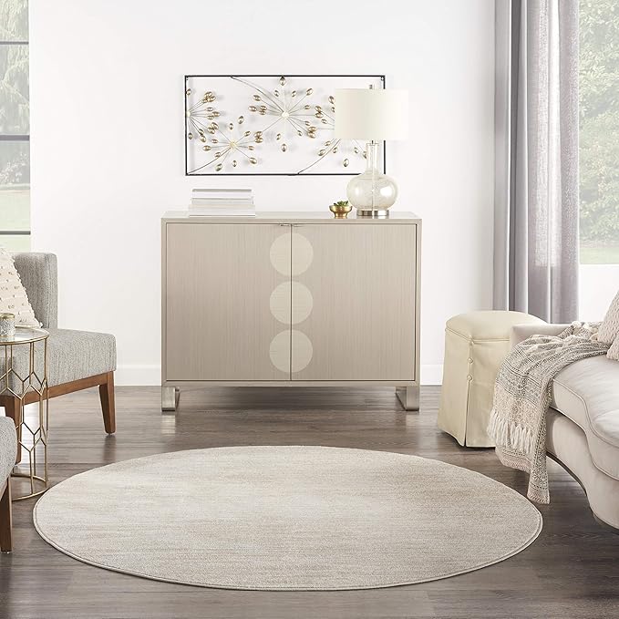 Nourison Home Nourison Essentials Ivory Beige 6' x Round Area Rug - Easy Clean, Non Shedding, Bed Room, Living Room, Dining Room, Kitchen (6' x Round)