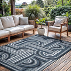 CAMILSON Indoor Outdoor Rug, Navy Blue 8x10 Geometric Arch Striped Area Rugs for Patio and Home Areas, Easy-Cleaning Non-Shedding Living Room, Garden and Deck Washable Outside Carpet (8 x 10)