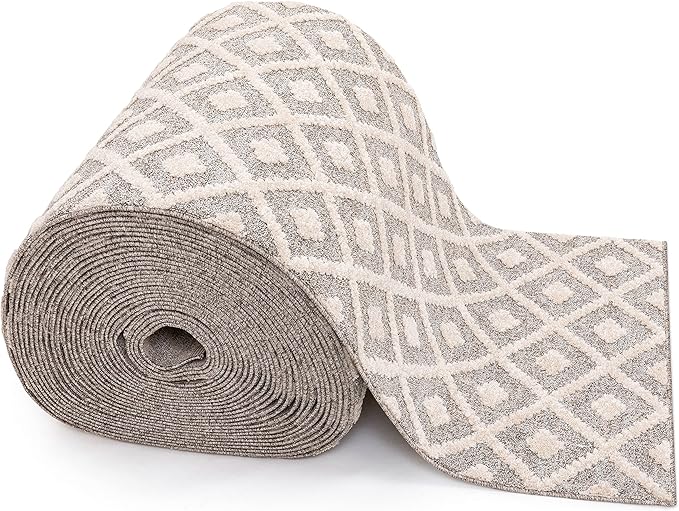 Well Woven Custom Size Hallway Stair Runner - Choose Your Length - Ainsley Ivory Diamond Trellis Geometric Tribal - 31 Inches Wide x 40 Feet Long Runner (31" x 40' Runner) Rug