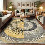 Ambesonne Sun and Moon Decorative Rug, Celestial Esotery Lunar and Solar Characters with Leafy Details Modern, Quality Carpet for Bedroom Dorm and Living Room, 4' X 5' 5", Mustard Purpleblue