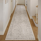 Gray Runner Rug 3x12 Hallway Machine Washable Kitchen Vintage Distressed Non Slip Long Carpet Indoor Grey Retro Floral Bedroom Accent Throw Rug for Bathroom Office Laundry Dining Living Room